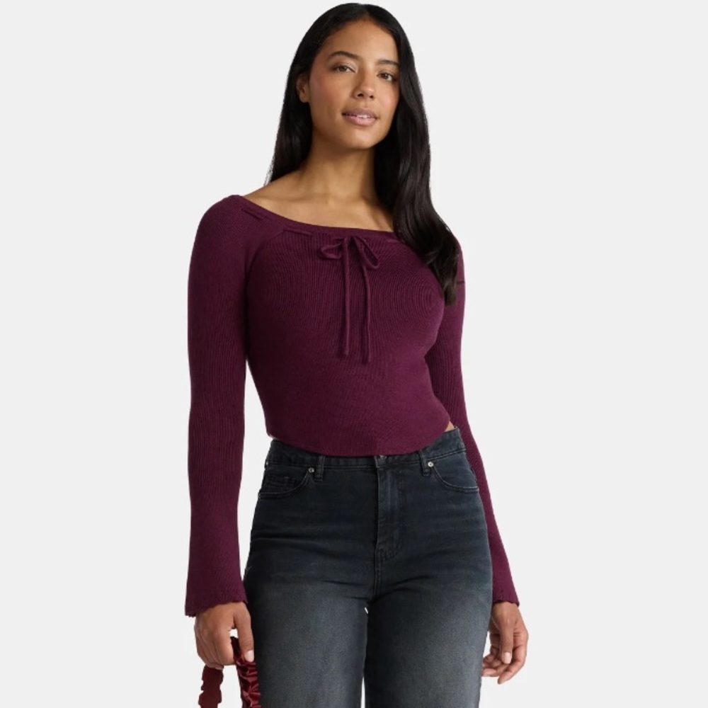 Madden NYC Women's Ribbon Top with Long Sleeves - Picture 3 of 5